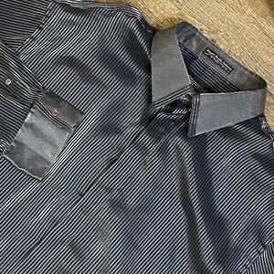 Damonte Coture Metallic Stripe Shirt Men's 18.5-36/37 Tall Clubwear Y2K Stage